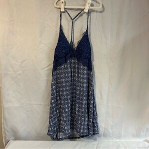 Victoria's Secret Navy Blue and White Lace Backless Dress with Adjustable Straps